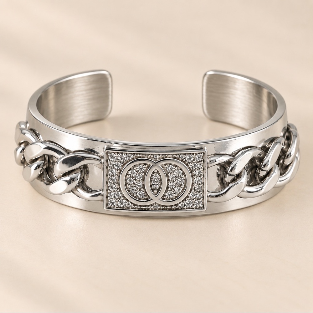 Silver Chain Bracelet with Rhinestone Detail